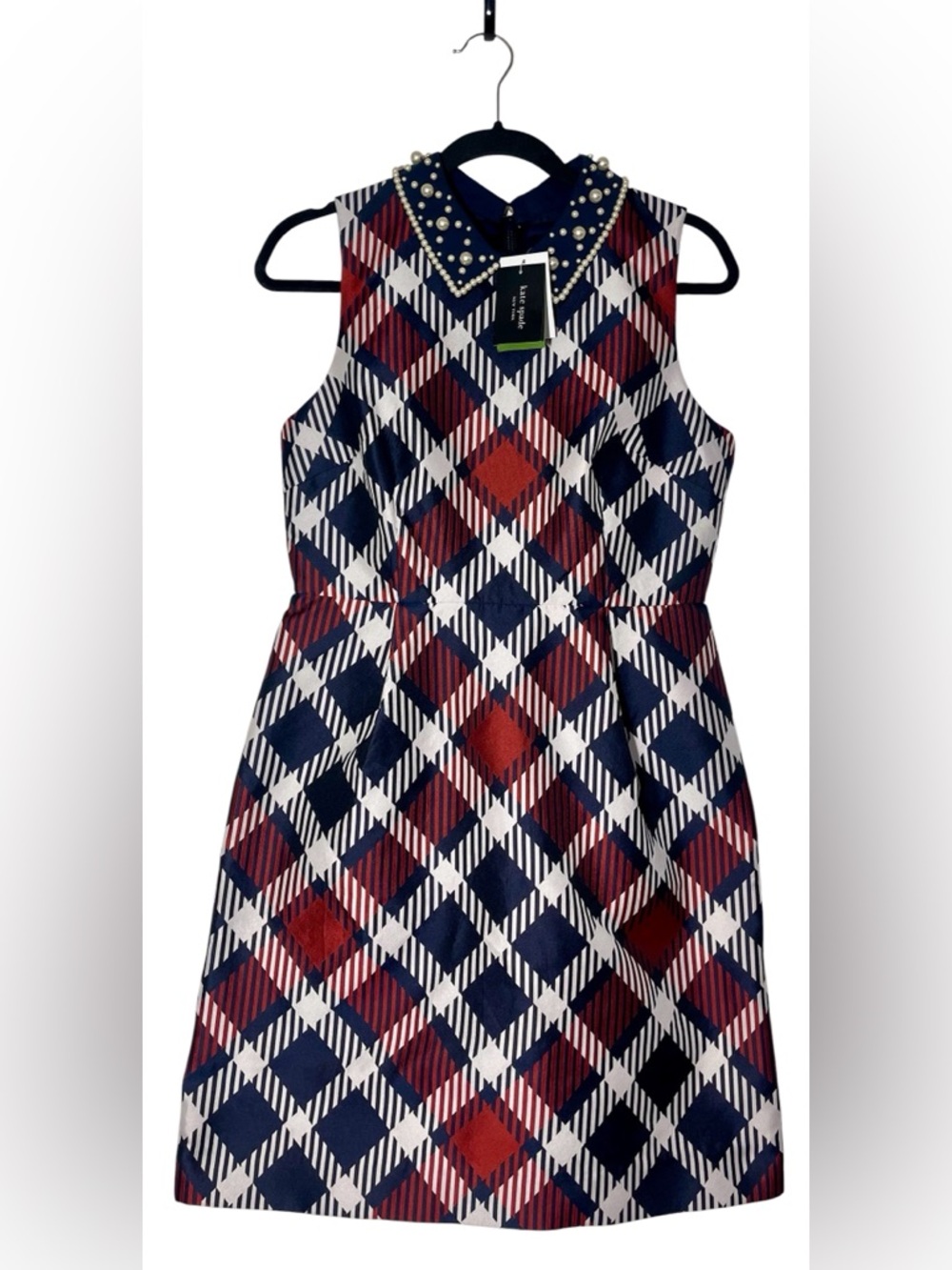Kate Spade New York Plaid Dress Pearl Embellished Collar Size 8 NWT - Picture 5 of 13